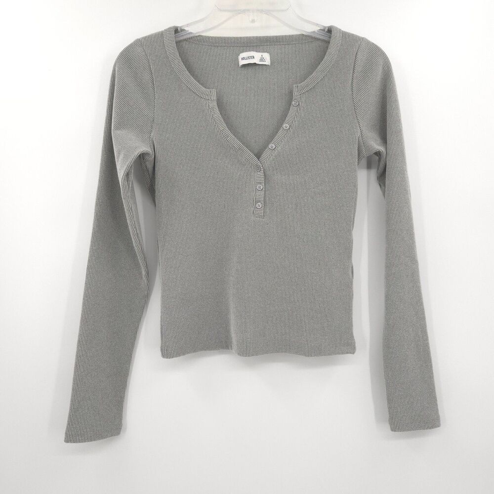 Hollister Y2K womens Cozy Ribbed Seamless Fabric Henley Size S Long grey - Picture 1 of 8